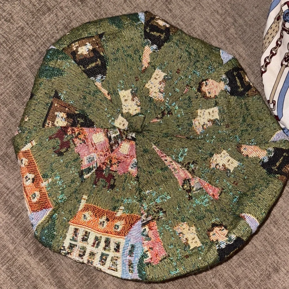Parisian Tapestry Beret | Artistic Vintage Style Hat | European Village Print
